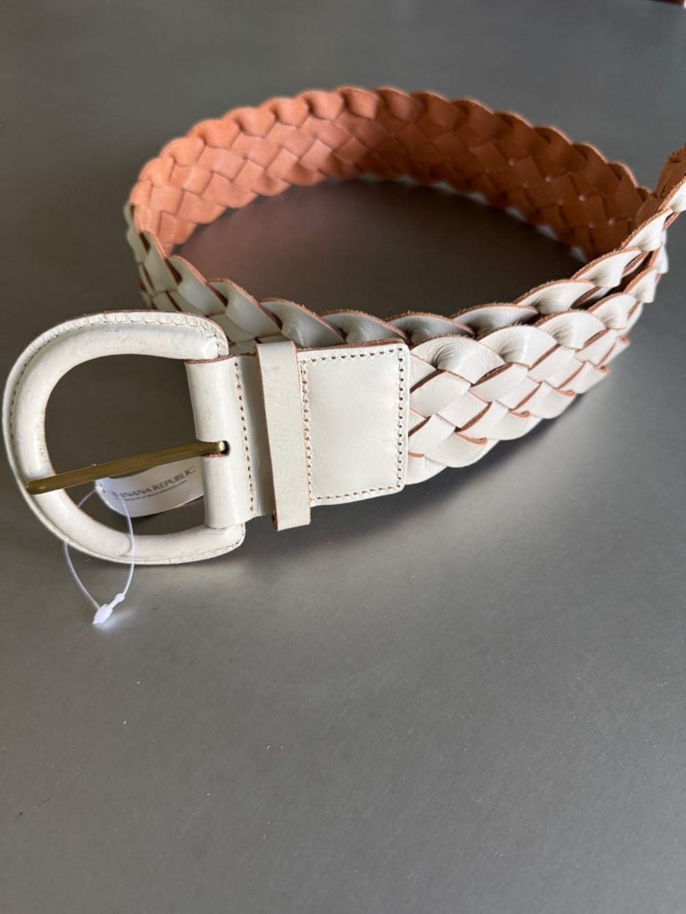Banana Republic Braided Leather Belt 2” wide 39”long. Cream/off-white.